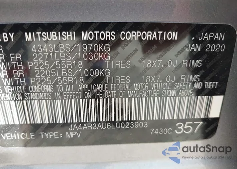 2020 Mitsubishi Outlander Sport 2.0 Se Awc из США, поврежденный, VIN JA4AR3AU6LU023903